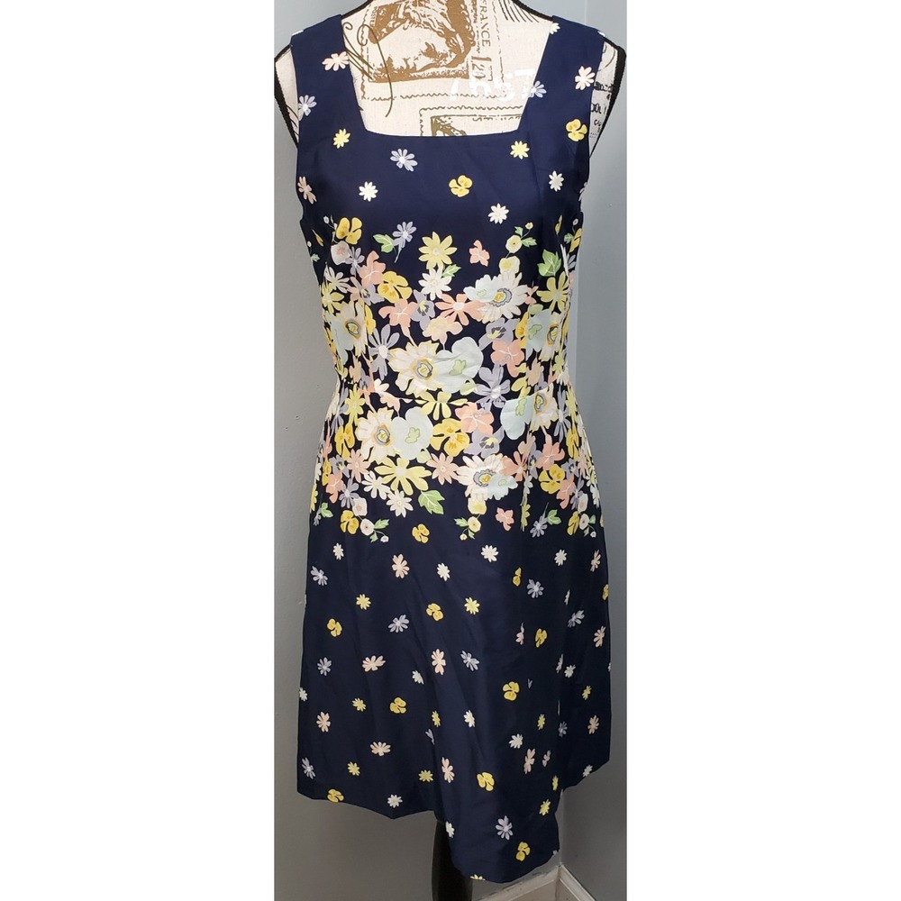 LOFT Outlet Sundress Women 6P Multi Floral Lined Sleeveless Square Neck Back Zip
